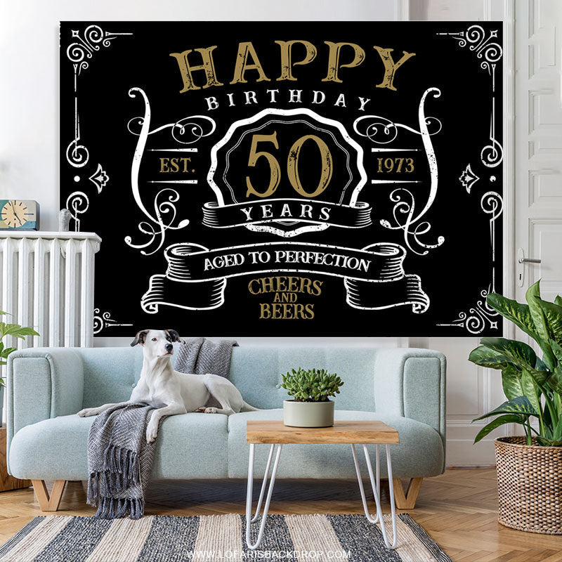 Aperturee Black Age To Perfection Happy 50th Birthday Backdrop