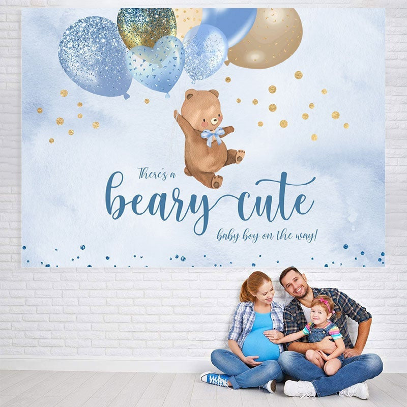 Aperturee Blue Balloons and Cute Teddy Bear Baby Shower Backdrop