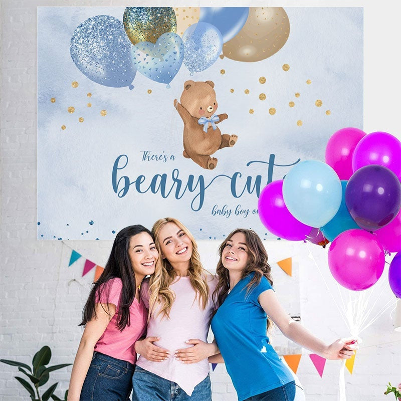 Aperturee Blue Balloons and Cute Teddy Bear Baby Shower Backdrop