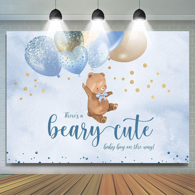 Aperturee Blue Balloons and Cute Teddy Bear Baby Shower Backdrop