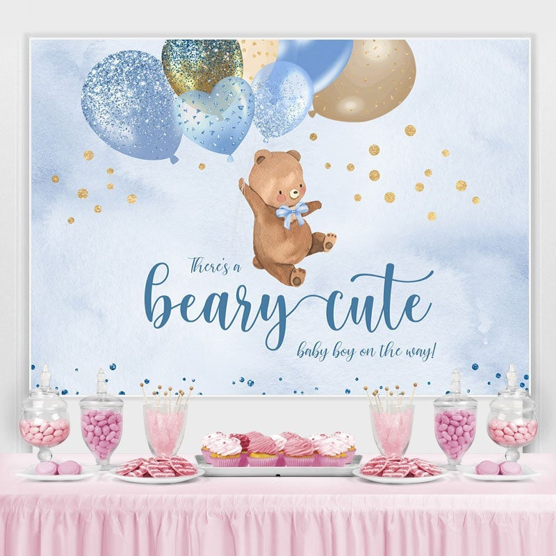 Aperturee Blue Balloons and Cute Teddy Bear Baby Shower Backdrop