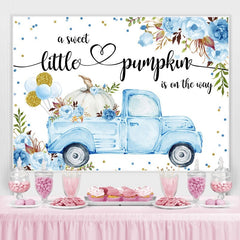 Aperturee Blue Car and Florals Pumpkin Baby Shower Backdrop