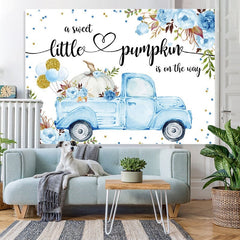 Aperturee Blue Car and Florals Pumpkin Baby Shower Backdrop