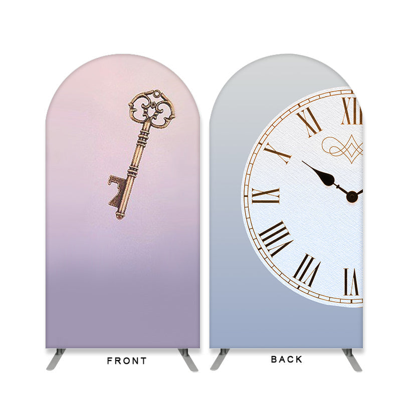 Aperturee - Clock And Key Double Sided Arch Backdrop for Party