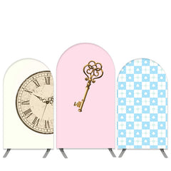 Aperturee Clock And Key Theme Pink Blue Birthday Arch Backdrop Kit