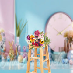 Aperturee - Clock Blue Wall Cute Rabbit Trinkets Easter Backdrop