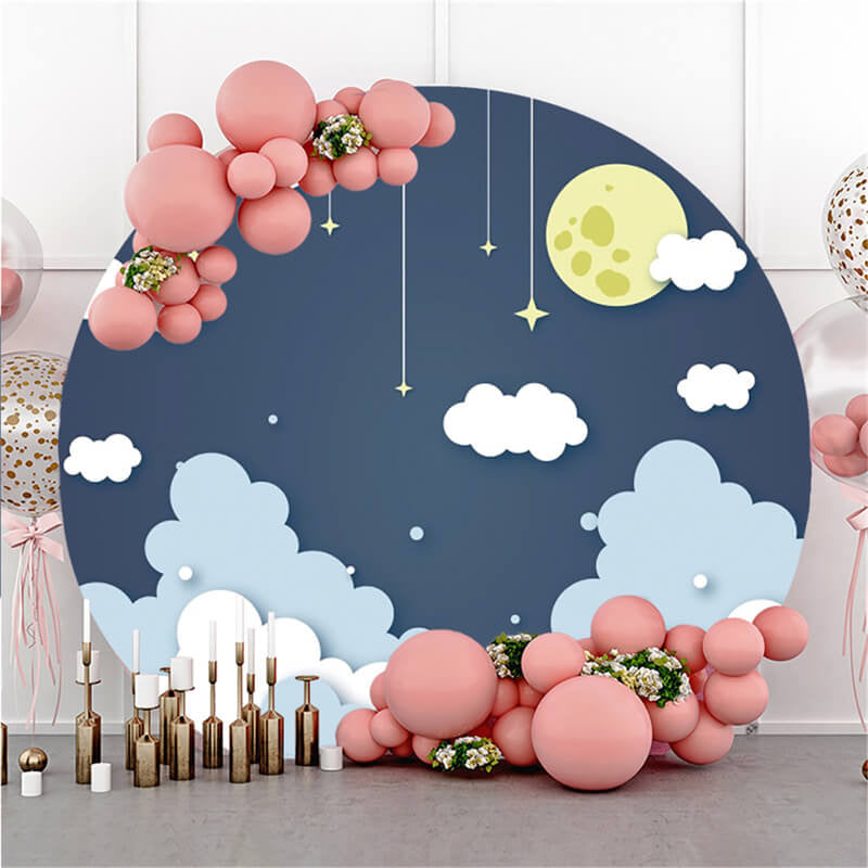 Aperturee Cloud And Moonnight Simple Round Baby Shower Backdrop