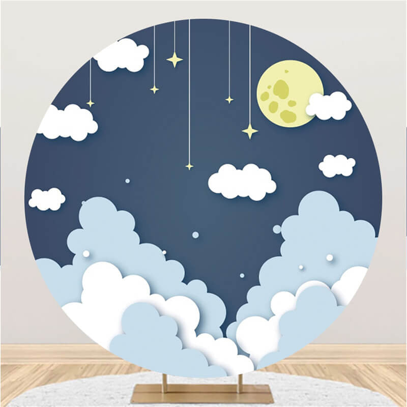 Aperturee Cloud And Moonnight Simple Round Baby Shower Backdrop