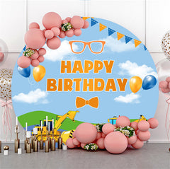 Aperturee - Cloud Flag Balloons Trucks Round Birthday Backdrop