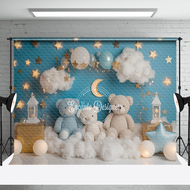 Aperturee - Cloud Star Teddy Bear Birthday Cake Smash Backdrop