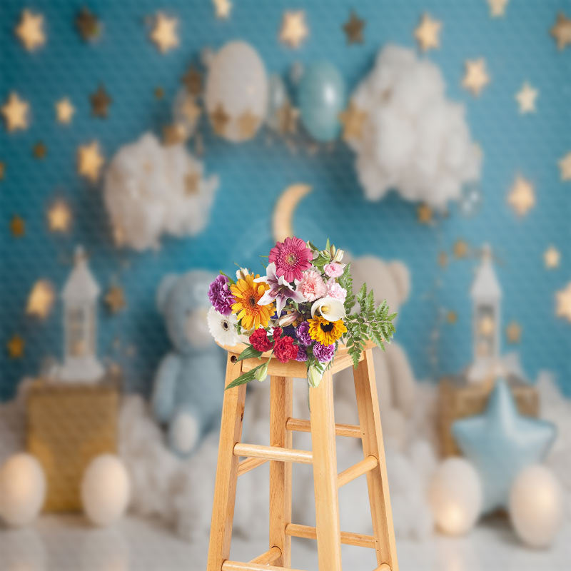 Aperturee - Cloud Star Teddy Bear Birthday Cake Smash Backdrop