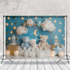 Aperturee - Cloud Star Teddy Bear Birthday Cake Smash Backdrop