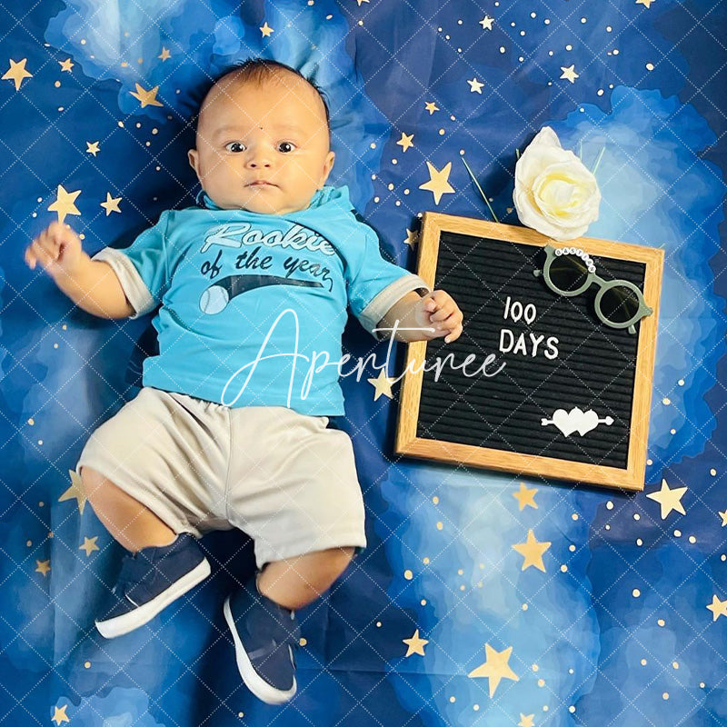 Aperturee - Cloud Stars Blue Photo Backdrop for Birthday Party