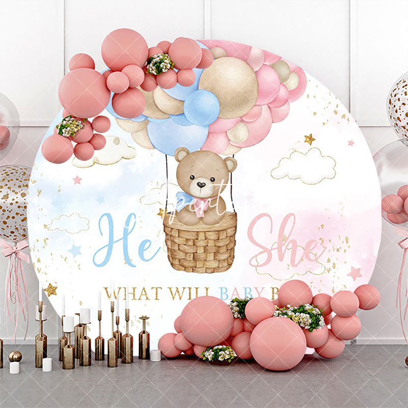 Aperturee - Clould Hot Balloon Bear Round Gender Reveal Backdrop