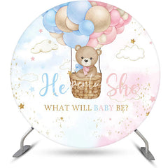 Aperturee - Clould Hot Balloon Bear Round Gender Reveal Backdrop