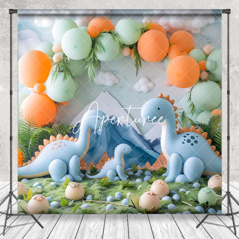 Aperturee - Clould Mountain Blue Dinosaur Safari Photo Backdrop