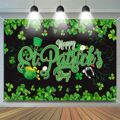 Aperturee - Clovers Border Black Happy St Patricks Day Backdrop