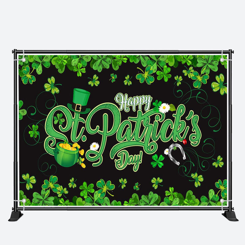 Aperturee - Clovers Border Black Happy St Patricks Day Backdrop