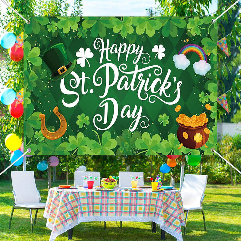 Aperturee - Clovers Rhombus Green Happy St Patricks Day Backdrop