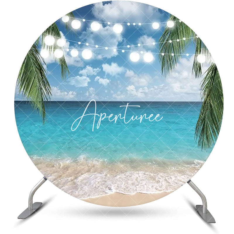 Aperturee - Coastal Sandy Beach Leaves Round Summer Backdrop