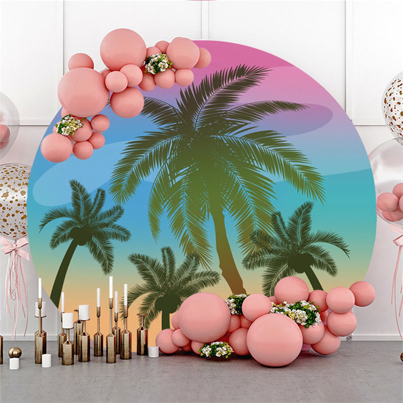 Aperturee Coconut Beach Theme Happy Birthday Circle Backdrop