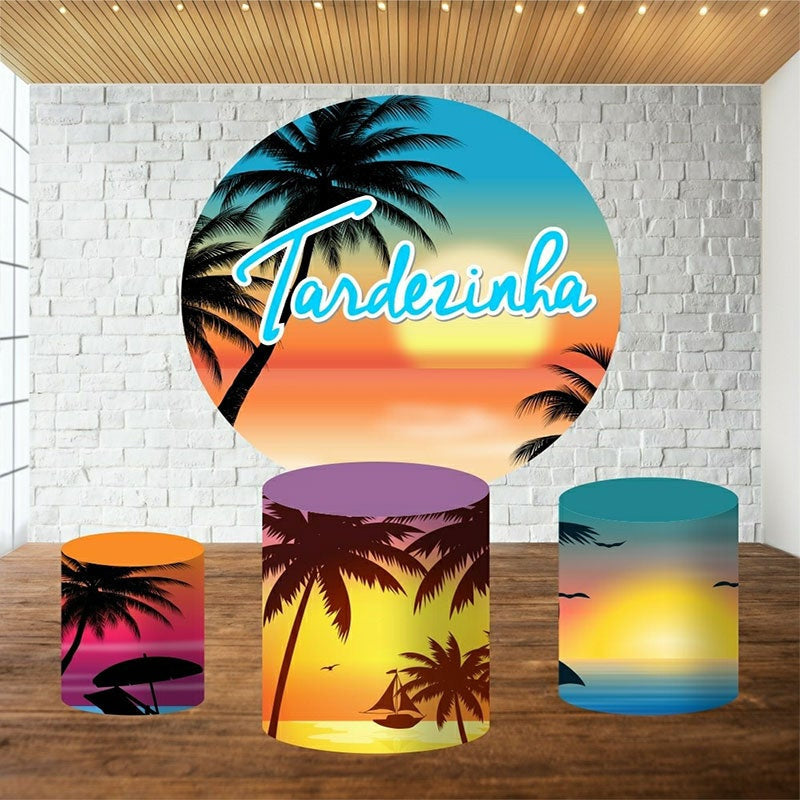 Aperturee Coconut Grove Scenery Round Happy Birthday Backdrop