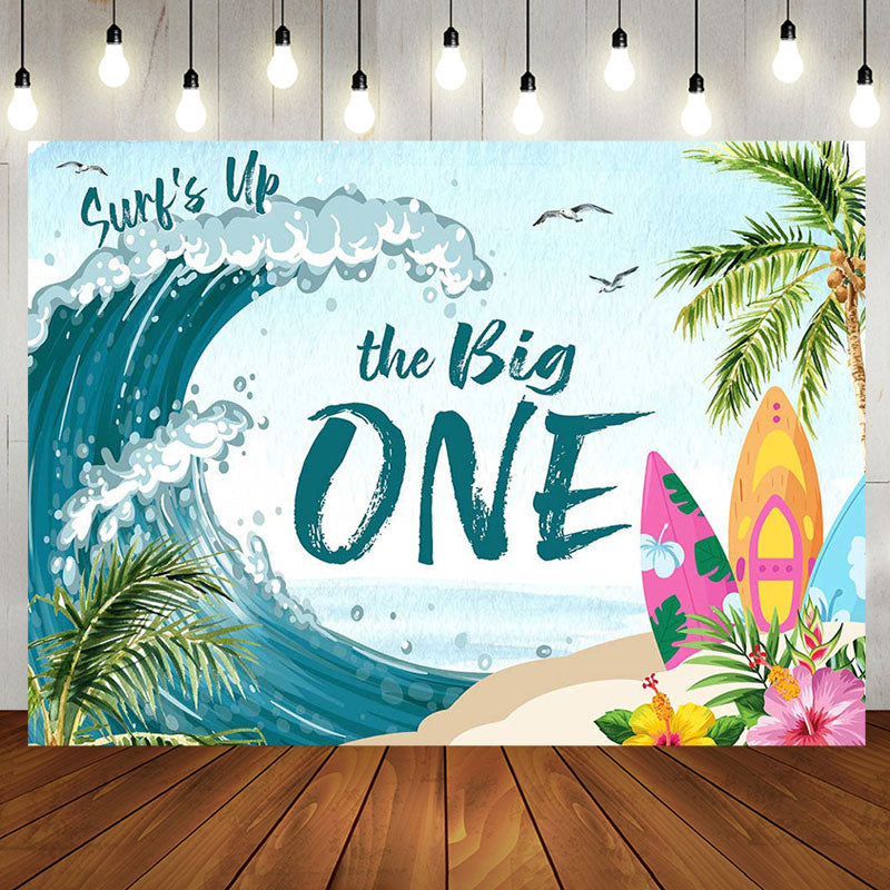 Aperturee - Coconut Palm Surfing Spindrift 1st Birthday Backdrop