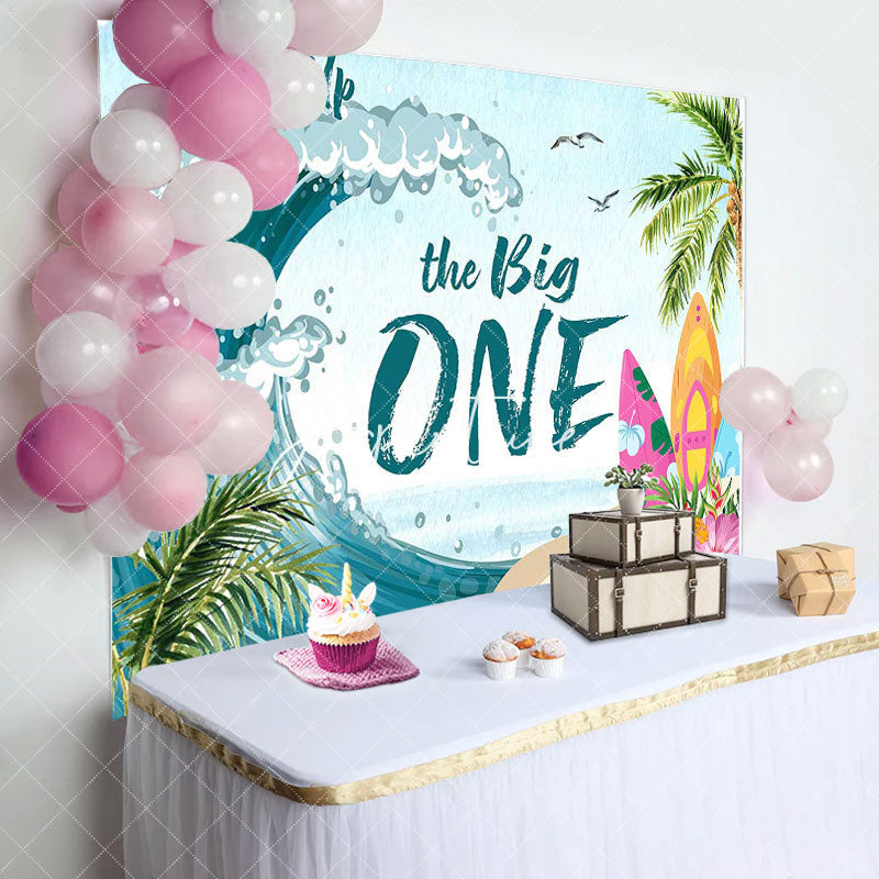 Aperturee - Coconut Palm Surfing Spindrift 1st Birthday Backdrop