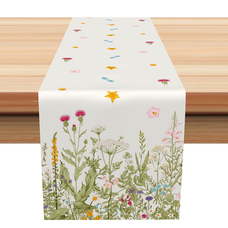 Aperturee - Coloful Floral Green Leaves Simple Table Runner