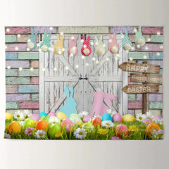 Aperturee - Color Rabbit Egg Brick Wall Happy Easter Backdrop