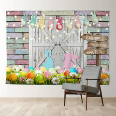 Aperturee - Color Rabbit Egg Brick Wall Happy Easter Backdrop