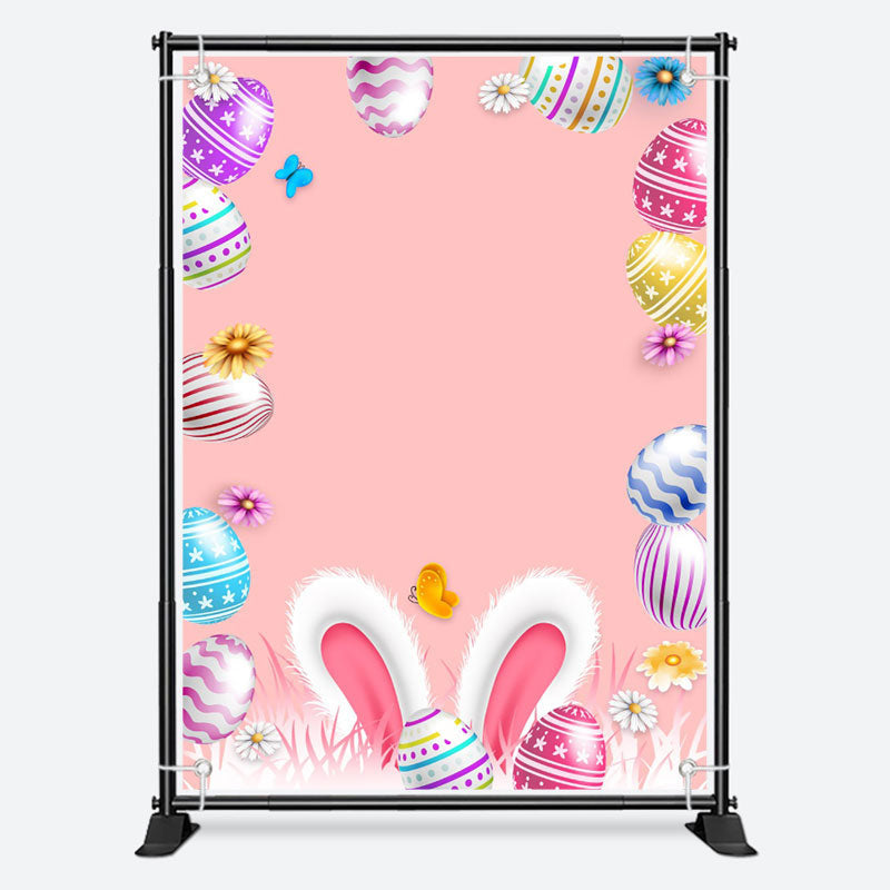 Aperturee - Colored Egg Rabbit Ear Easter Pink Birthday Backdrop