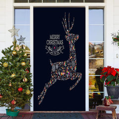 Aperturee - Colored Elk Black Simple Merry Christmas Door Cover