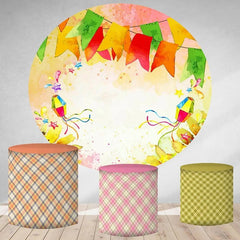 Aperturee Colored Ribbon Round Happy Birthday Party Backdrop