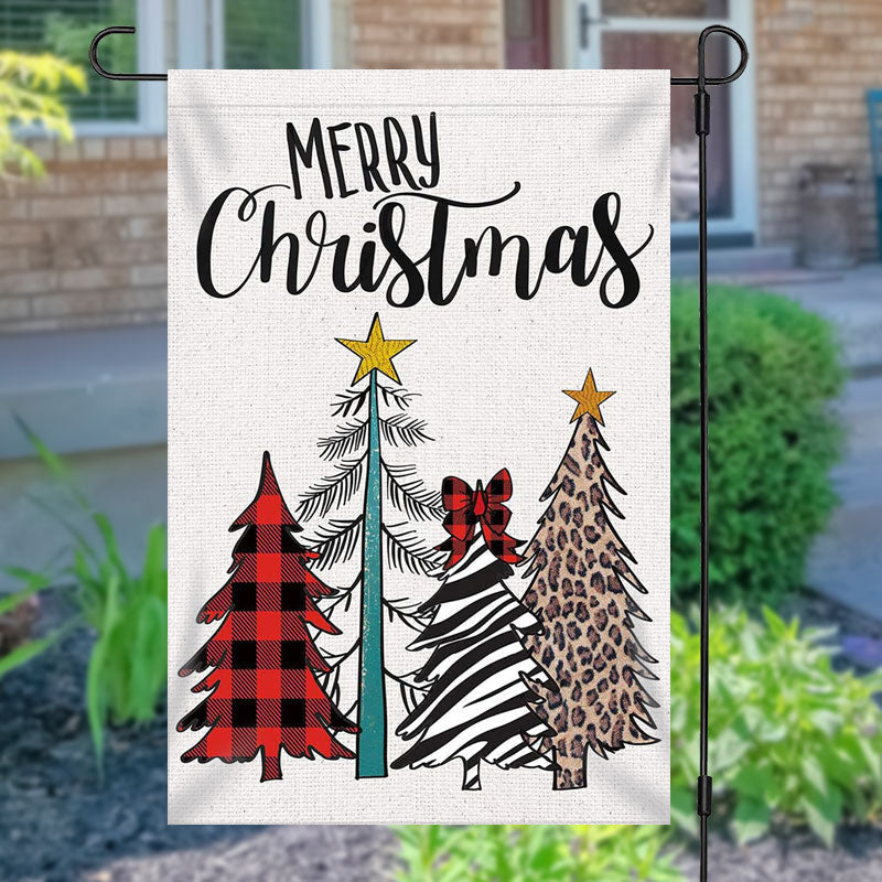 Aperturee - Colored Xmas Tree Burlap Merry Christmas Garden Flag