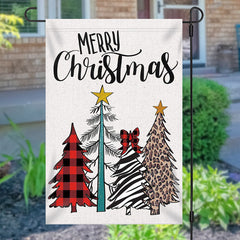 Aperturee - Colored Xmas Tree Burlap Merry Christmas Garden Flag