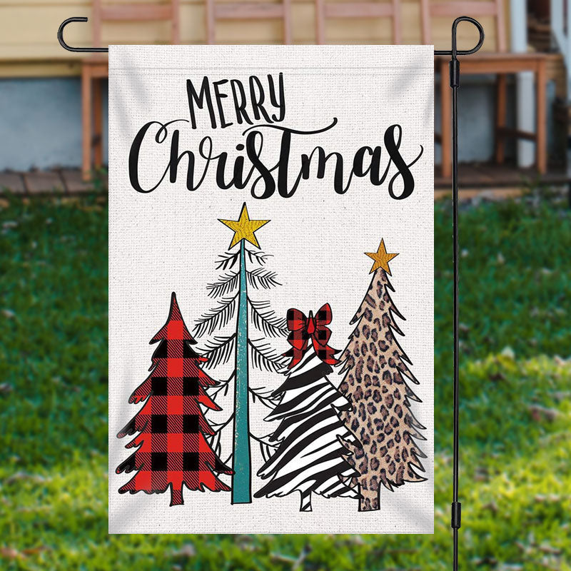 Aperturee - Colored Xmas Tree Burlap Merry Christmas Garden Flag