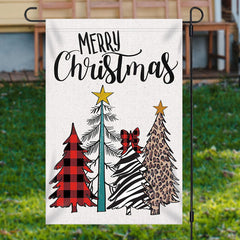 Aperturee - Colored Xmas Tree Burlap Merry Christmas Garden Flag