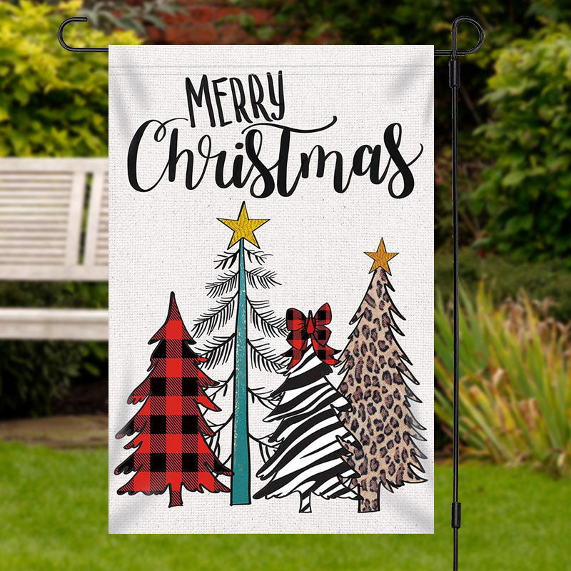 Aperturee - Colored Xmas Tree Burlap Merry Christmas Garden Flag