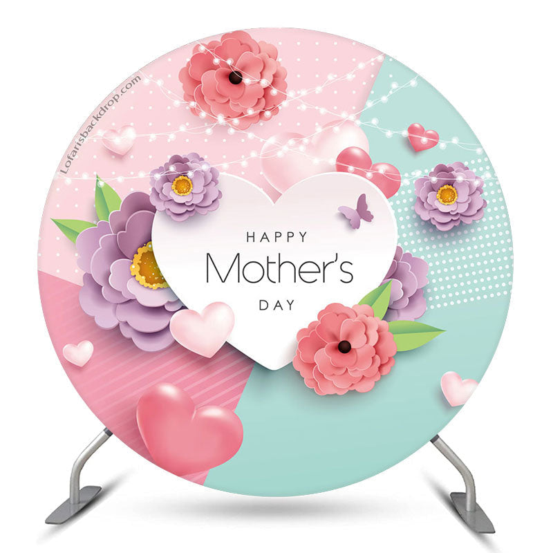 Aperturee Colorful 3D Floral Heard Circle Mothers Day Backdrop