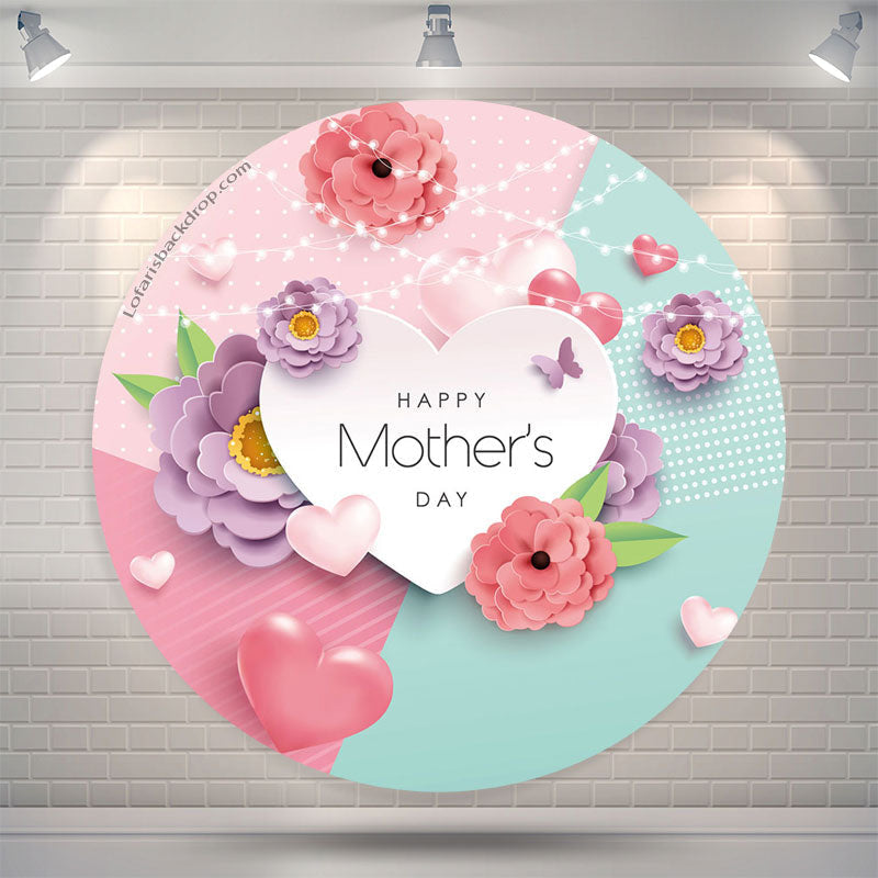 Aperturee - Colorful 3D Floral Heard Circle Mothers Day Backdrop