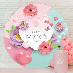 Aperturee - Colorful 3D Floral Heard Circle Mothers Day Backdrop