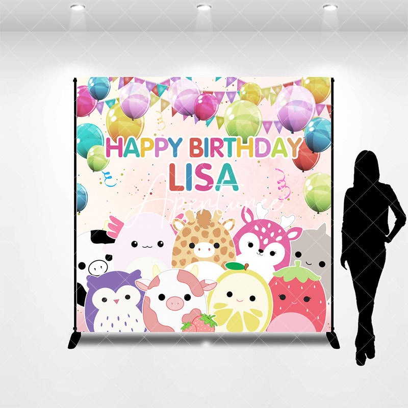 Aperturee - Colorful Animals Balloons Custom Birthday Backdrop