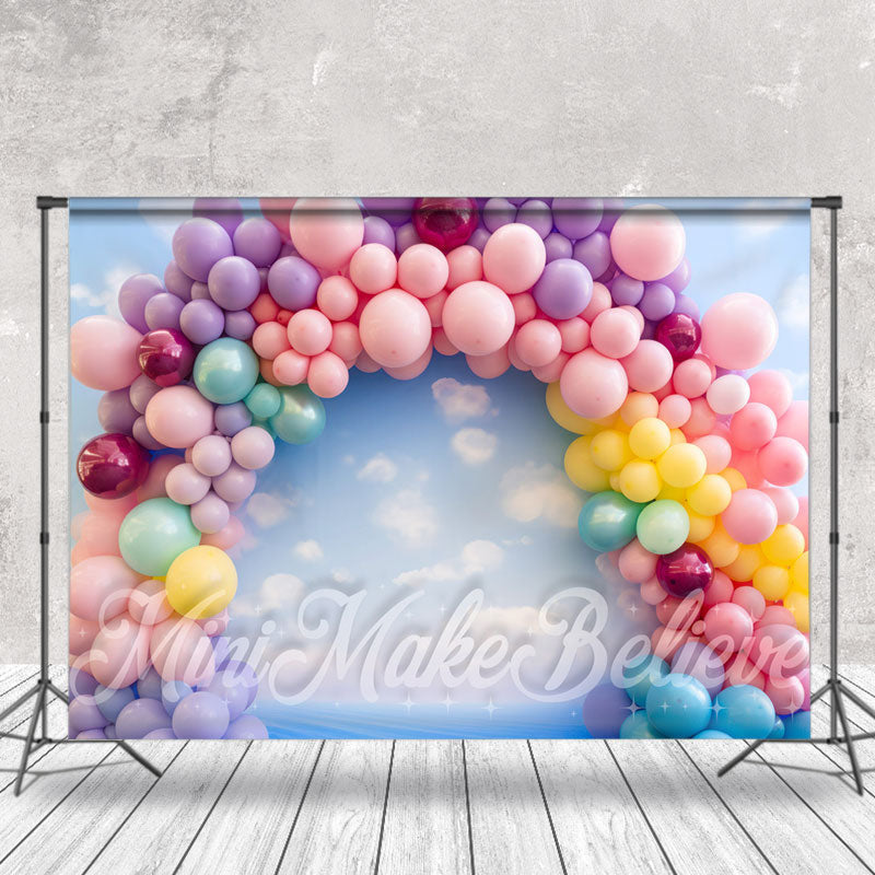 Aperturee - Colorful Arch Balloons Birthday Cake Smash Backdrop