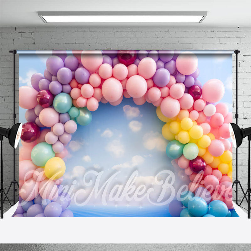 Aperturee - Colorful Arch Balloons Birthday Cake Smash Backdrop