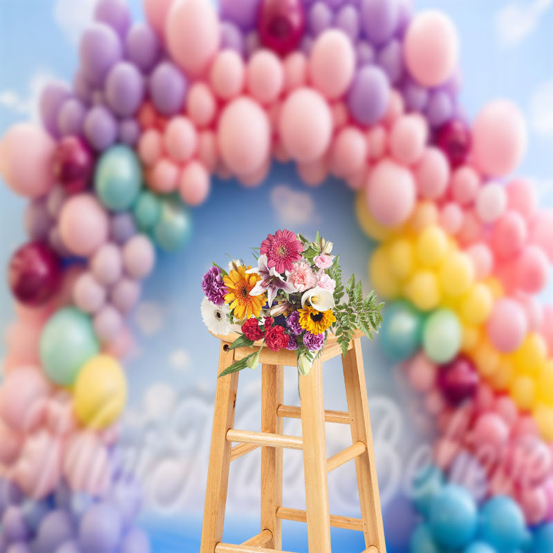 Aperturee - Colorful Arch Balloons Birthday Cake Smash Backdrop