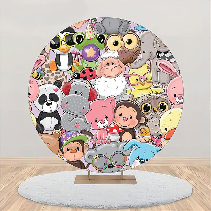 Aperturee - Colorful Assorted Animals Round Baby Shower Backdrop