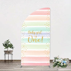 Aperturee - Colorful Baby Girl Is One Arch Birthday Backdrop