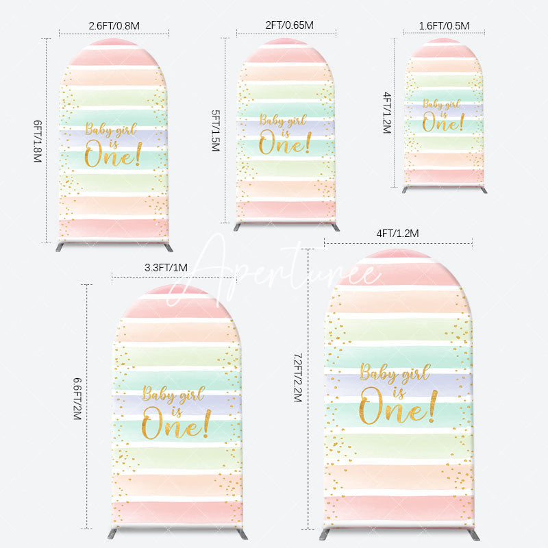 Aperturee - Colorful Baby Girl Is One Arch Birthday Backdrop