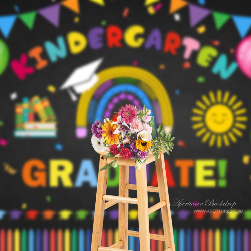 Aperturee - Colorful Balloon Crayon Kindergarden Grad Photo Backdrop